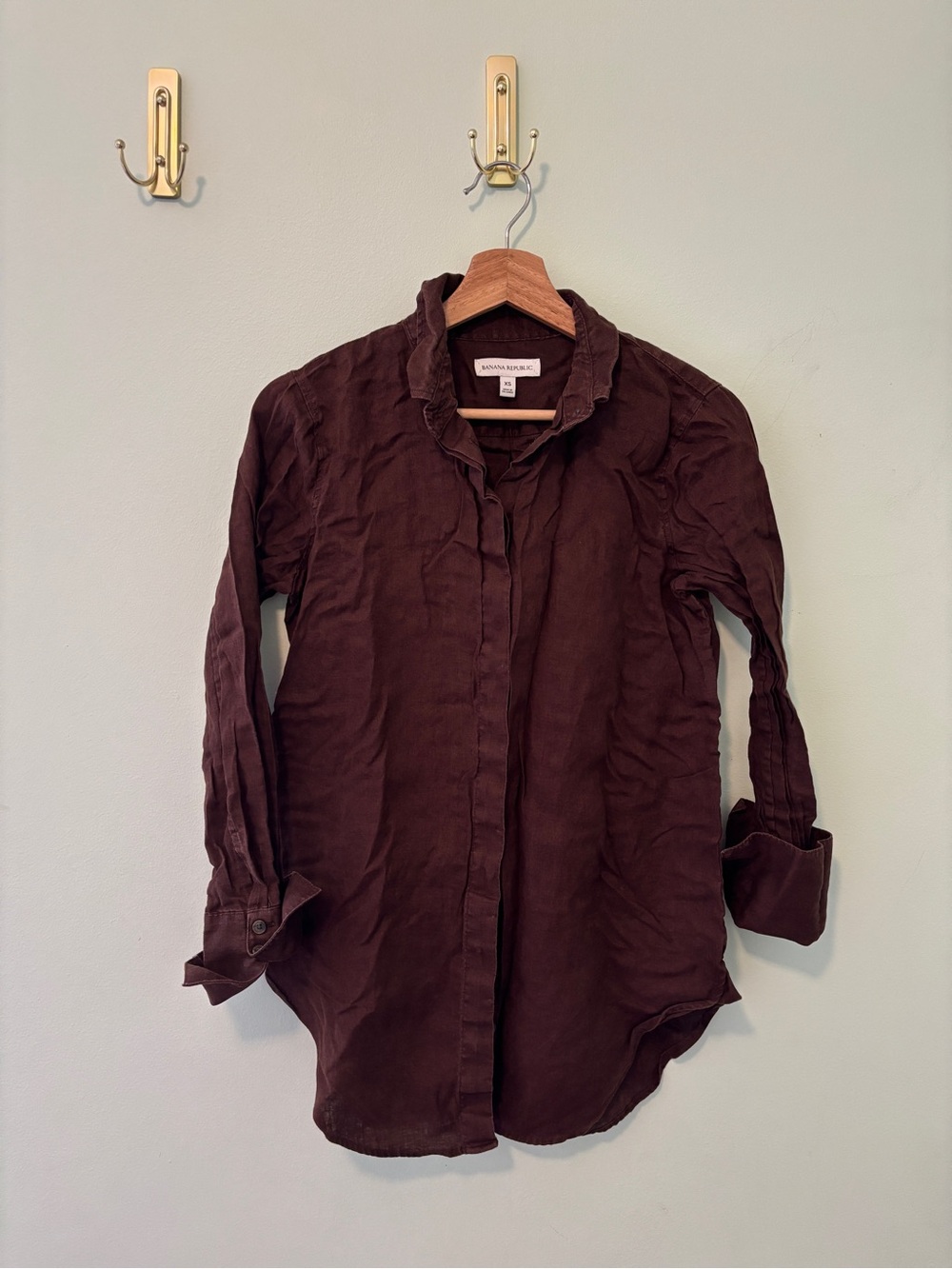 Banana Republic Linen Button Up Shirt tunic Chocolate warm brown